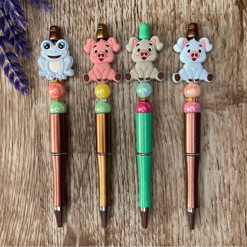 Writing Pen Frog Pig Artisan Beaded Silicone Gift Custom Handcrafted Office